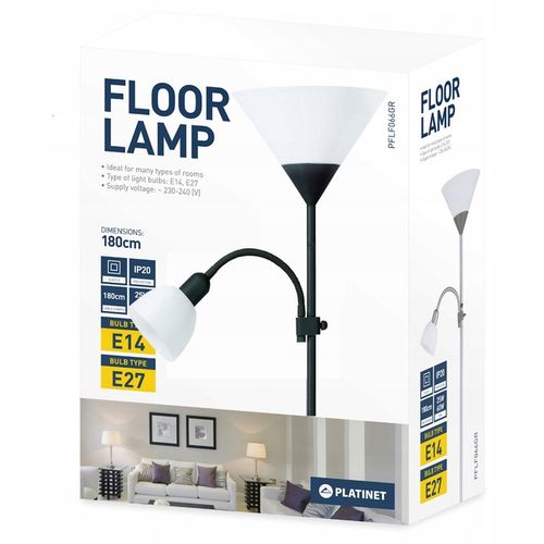 LAMPA podłogowa stojąca E27 + E14 czarna 180cm na Arena.pl