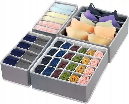 ORGANIZER NA BIELIZNĘ SKARPETY DO SZUFLADY SZAFY ZESTAW 4x PUDEŁKO na Arena.pl