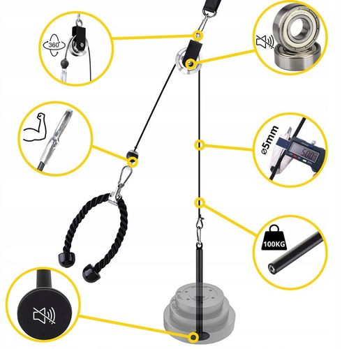 WYCIĄG GÓRNY I DOLNY ZESTAW DO 100KG UCHWYT TRICEPS DO TRENINGU SIŁOWEGO na Arena.pl