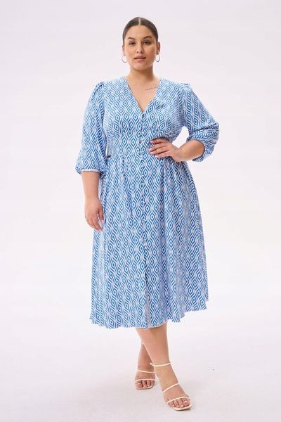 Blue shadow urocza sukienka TINA 42 niebieski wzór boho wiskoza zdjęcie 1