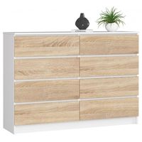 Komoda do sypialni, STILO, 8 szuflad, 140x40x99 cm, biel | TYLETEGOTU