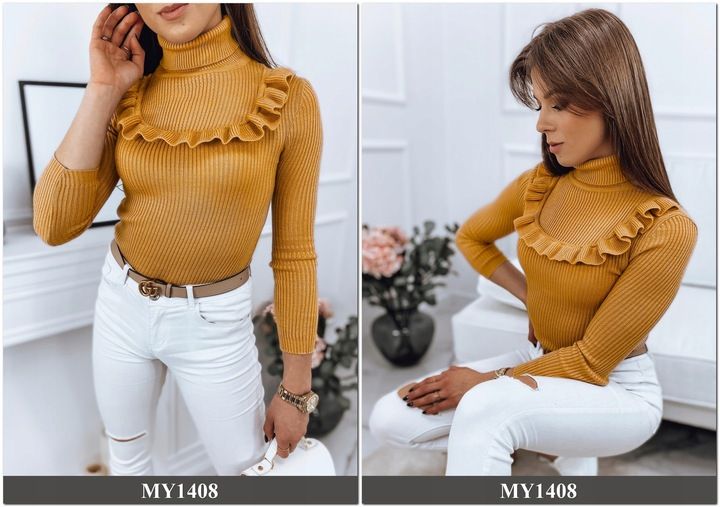 PRĄŻKOWANY SWETER DAMSKI GOLF KOLORY ox128 UNI zdjęcie 2