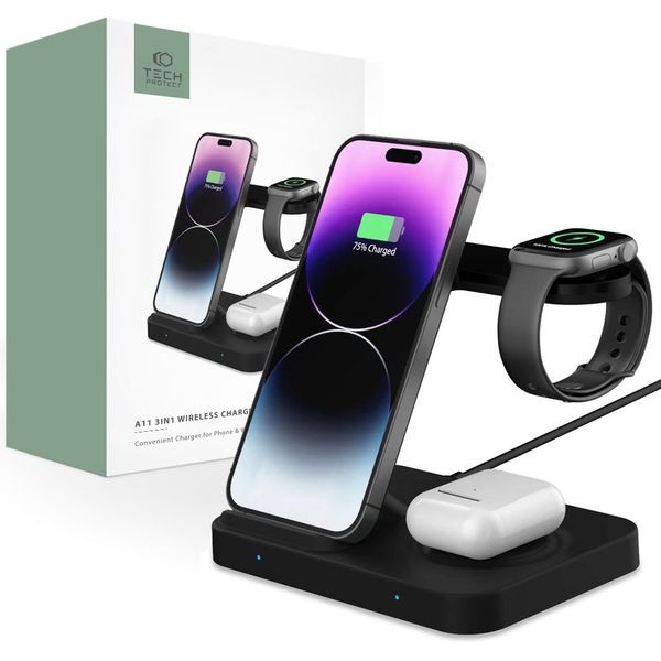 TECH-PROTECT A11 3IN1 WIRELESS CHARGER BLACK zdjęcie 1