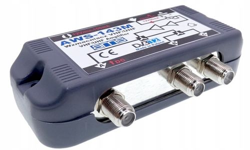 Wzmacniacz antenowy DVB-T2 budynkowy do 3 TV AWS-143M + zasilacz AMS na Arena.pl
