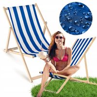 ROZKŁADANY LEŻAK Z DREWNA BUKOWEGO Niebieskie Paski na PLAŻĘ TARAS BALKON