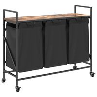 Kosz na pranie 3 przegrody z kółkami, przydymiony dąb