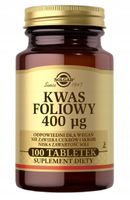 Solgar Kwas foliowy 400 mcg Zmęczenie Znużenie Ciąża Odporność 100tabl.