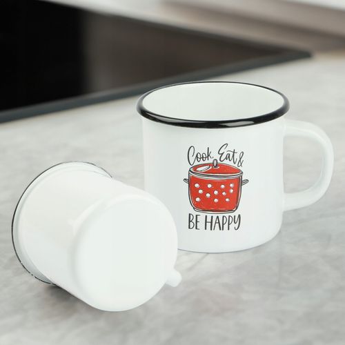 KUBEK EMALIOWANY PROSTY BE HAPPY 500 ML NA KAWĘ HERBATĘ CZEKOLADĘ SOLIDNY na Arena.pl