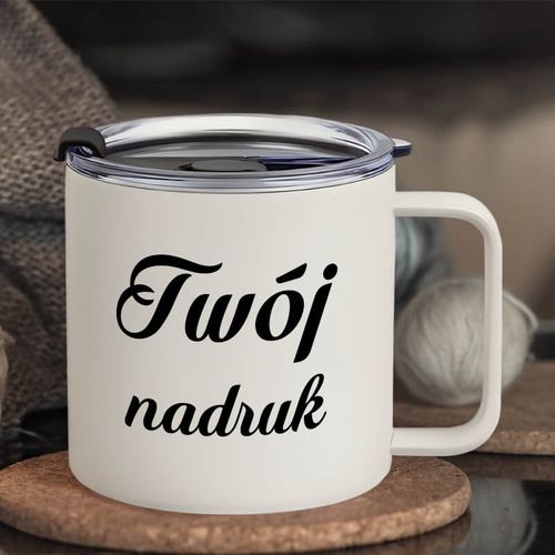 Biały metalowy kubek termiczny 420 ml z Twoim nadrukiem na Arena.pl