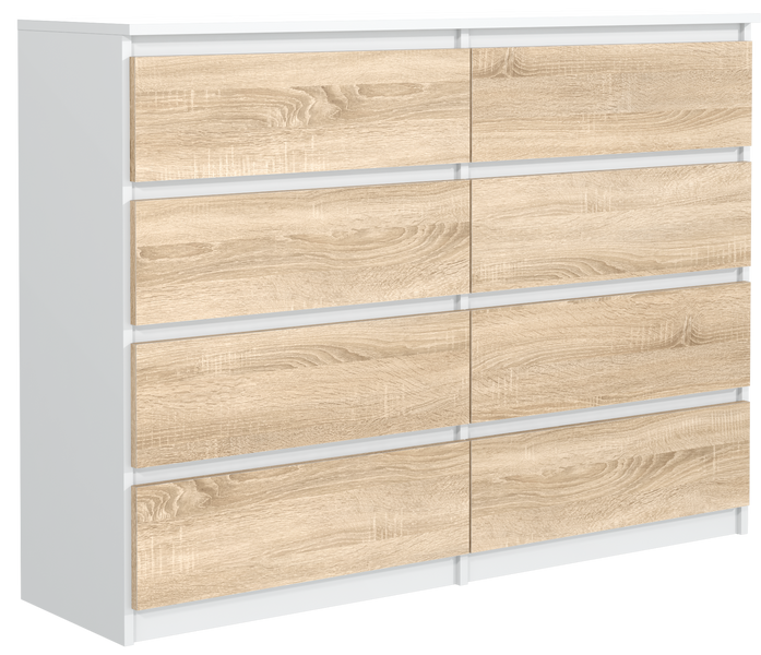 KOMODA 8 SZUFLAD 120CM BIAŁA FRONT DĄB SONOMA zdjęcie 1