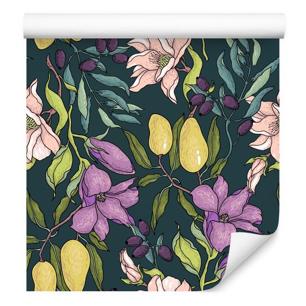 Tapeta kwiaty owoce śliwki gruszki do sypialni zdjęcie 1