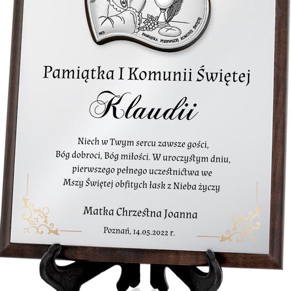 Srebrny obrazek prezent na KOMUNIĘ dla dziewczynki z NADRUKIEM zdjęcie 3