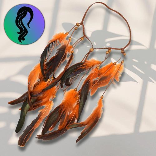 Opaska na włosy na rzemyku boho sztuczne pióra pomarańczowe na Arena.pl