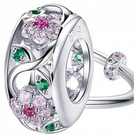 CHARMS WIOSENNE KWIATY srebro 925 ażurowy listki liście koralik charms 925