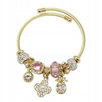 Bransoletka charms modułowa sztywna regulowana kolor złoty Ananas 25