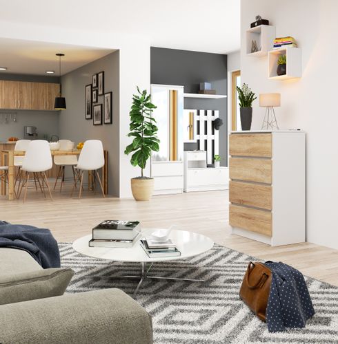 KOMODA K 60 cm 4 SZUFLADY BIAŁA / SONOMA na Arena.pl