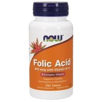NOW FOODS Folic Acid - Kwas foliowy 800 mcg + Witamina B12 25 mcg (250 tabl