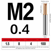 Frez do gwintowania jednoostrzowy Rozmiar: M2x0.4x100L -TiSiN