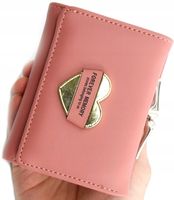 portfel skórzany damski klasyczny mały z sercem  C25_Różowy