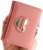 portfel skórzany damski klasyczny mały z sercem  C25_Różowy