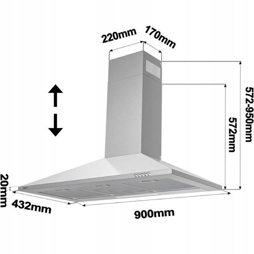 Okap ścienny Ciarra CBCS9201 90 cm Okap kuchenny 370 m³/h Srebrny na Arena.pl