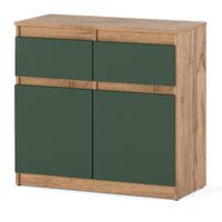 Komoda Młodzieżowa 2 Szuflady 80cm Szafka Rtv Dąb Wotan Butelkowa Zieleń