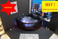 WIRUJĄCE DYSZE CZARNA WANNA Z HYDROMASAŻEM NAROŻNA OPADAJĄCE LEDY 150CMX150