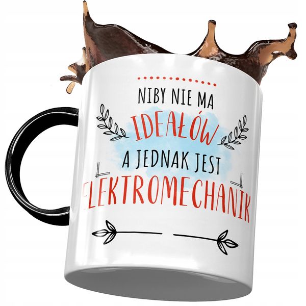Kubek Czarny Dla Elektromechanika Nie Ma Ideałów Z Nadrukiem Ze Zdjęciem zdjęcie 1
