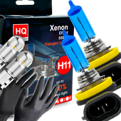 Żarówki HQ Automotive H11 Mocne Efekt LED +50% + W5W Clear Led Rękawiczki