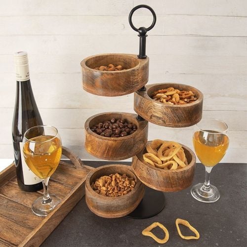 Patera 5-poziomowa Piętrowa Drewniana Obrotowa na Przekąski Owoce Tapas na Arena.pl