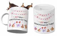 22 Urodziny Zestaw Kubek + Skarbonka Na Prezent Z Nadrukiem Ze Zdjęciem