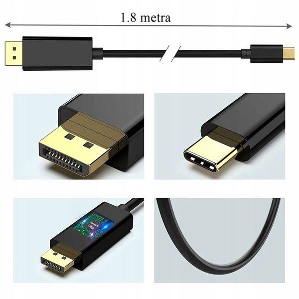 Kabel USB C do Display port Przejściówka adapter DP 4K Thunderbolt 1,8M zdjęcie 7