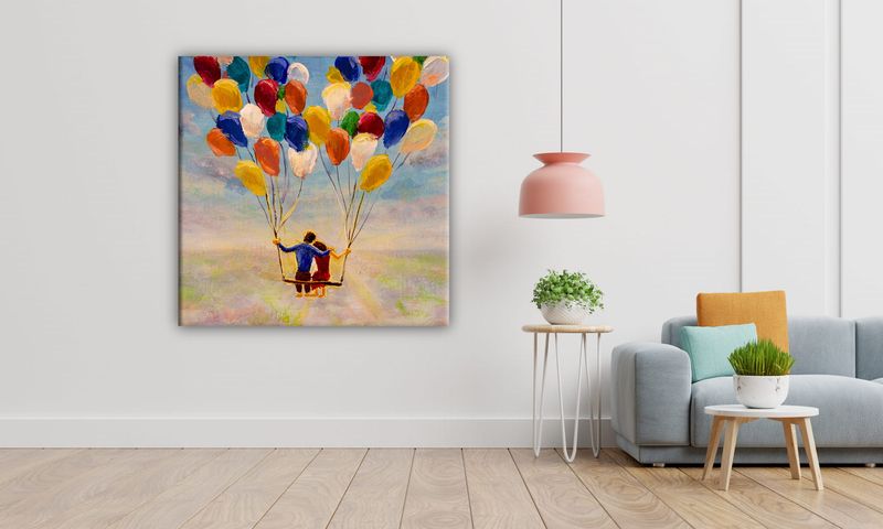 OBRAZ NA PŁÓTNIE 078 Para na balonach 40x40cm zdjęcie 5