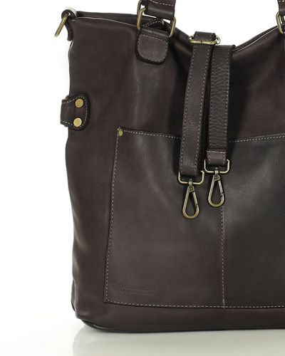 Torebka skórzana XL shopper vintage bag z kieszeniami vera pelle - MARCO MAZZINI brąz caffe na Arena.pl