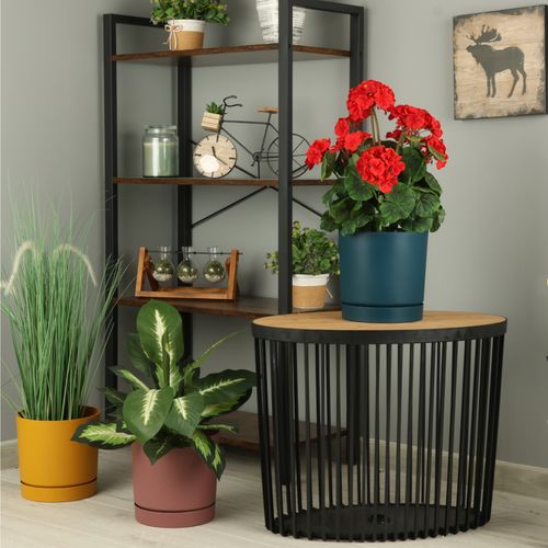 Doniczka z podstawką okrągła Ø17,8 cm matowa kolor różowy na Arena.pl