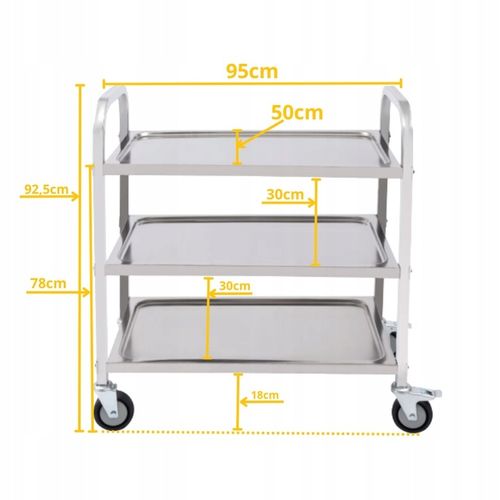WÓZEK KELNERSKI CATERINGOWY 3 PÓŁKOWY STAL NIERDZEWNA 240 KG 95x50x93 CM na Arena.pl