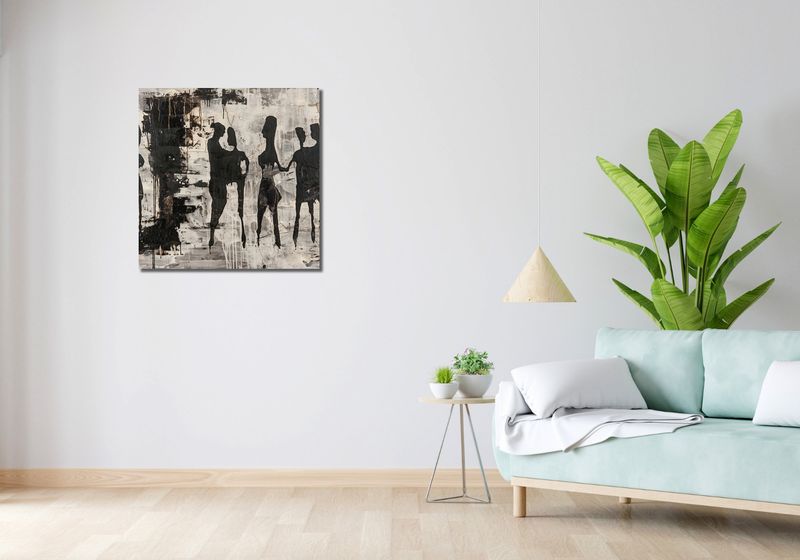 Obraz 70x70cm Szarzy Ludzie zdjęcie 2
