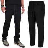 SPODNIE Męskie JEANSOWE długie CZARNE PROSTE rozciągliwe PAS Z GUMKĄ