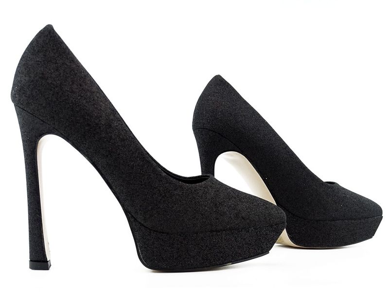 Czarne szpilki platformy brokatowe 38 zdjęcie 2