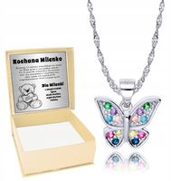 Srebrny Łańcuszek 925 Wisiorek Motylek Kolorowy