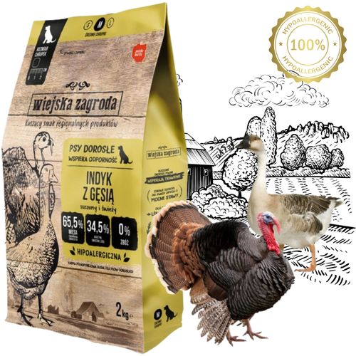 sucha karma dla psa indyk z gęsiną m 2kg wiejska zagroda hipoalergiczna na Arena.pl