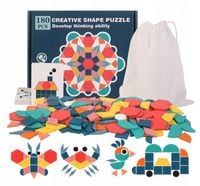 DREWNIANE PUZZLE DO UKŁADANIA KLOCKI TANGRAM ZESTAW MONTESSORI WORECZEK