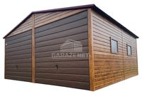 GARAŻ BLASZANY 6X6 2X BRAMA UCHYLNA ORZECH DRZWI - 2X OKNO - GB403