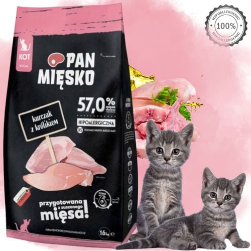 sucha karma dla kota kurczak królik pan mięsko na alergię kotek xs 1,6kg na Arena.pl
