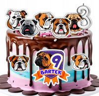 OPŁATEK ZESTAW URODZINOWY POSTACIE NA TORT - PIES RASA BULLDOG + IMIĘ