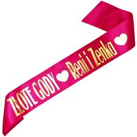 Fuksjowa szarfa ze złotym nadrukiem Złote Gody + imiona małżonków