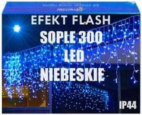 SOPLE 300 LED KURTYNA LAMPKI ZEWNĘTRZNE IP44 NIEBIESKIE + ZIMNY FLASH