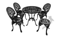 ZESTAW NR 09 - STÓŁ Ø 75 CM + 3 KRZESŁA ŚREDNIE + 1 TABORET ŚREDNI MEBLE OGRODOWE NA TARAS PATIO BALKON ELEGANCKIE RETRO