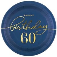 Talerzyk papierowy Happy Birthday 60 granatowy 7cali 6szt.