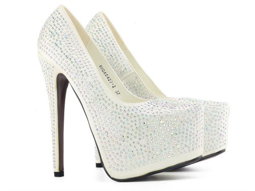 Białe szpilki na platformie z cyrkoniami 35 na Arena.pl